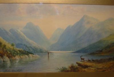 Appraisal: MILTON DRINKWATER Highland Loch Scenes signed pair x gilt frames