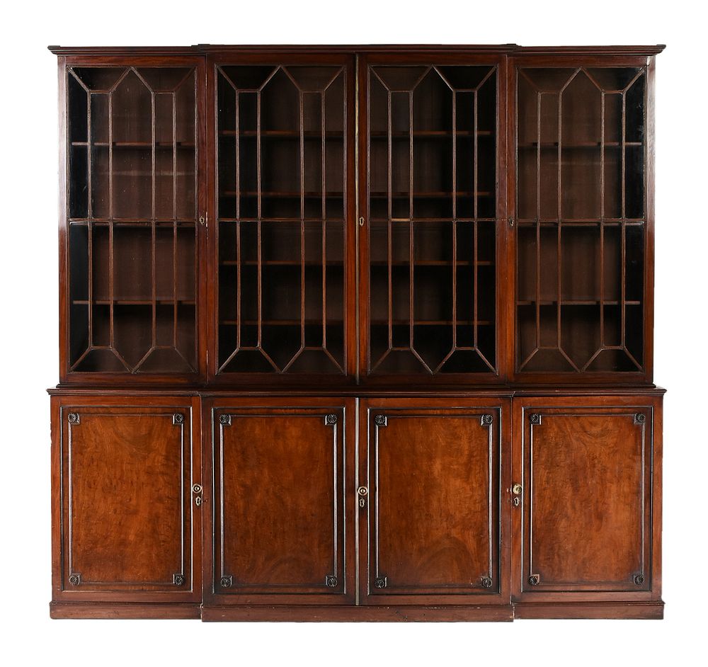 Appraisal: A LARGE REGENCY MAHOGANY SECRETARY BOOKCASE CABINET EARLY TH CENTURY