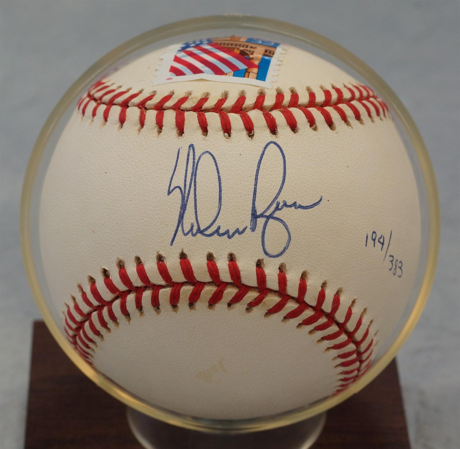 Appraisal: Nolan Ryan autographed ball with postage stamped dating Ken Goldin