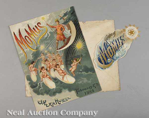 Appraisal: Mardi Gras Knights of Momus Ball invitation envelope and lady's