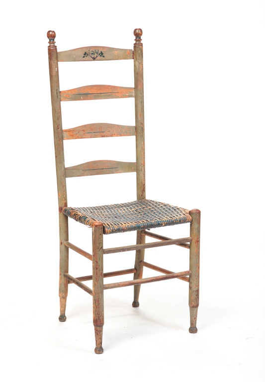 Appraisal: AMERICAN LADDERBACK SIDE CHAIR Nineteenth century mixed woods Original paint