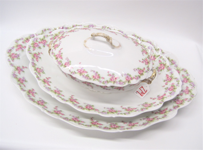 Appraisal: LIMOGES FRANCE CHINA SET SERVING PIECES pieces with pink lavender