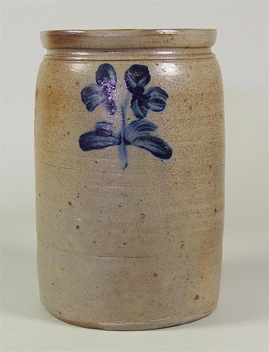 Appraisal: American Stoneware Crock Late th Century Three freehand cobalt flowers