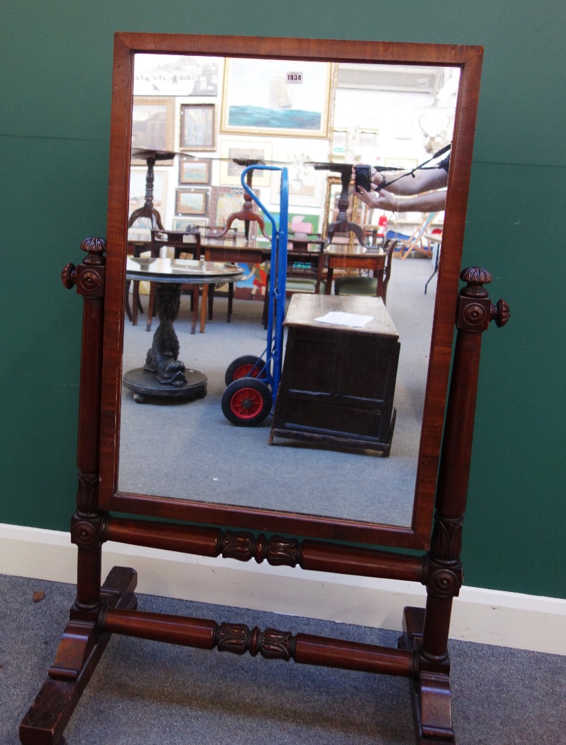 Appraisal: A William IV mahogany cheval mirror with square plate on