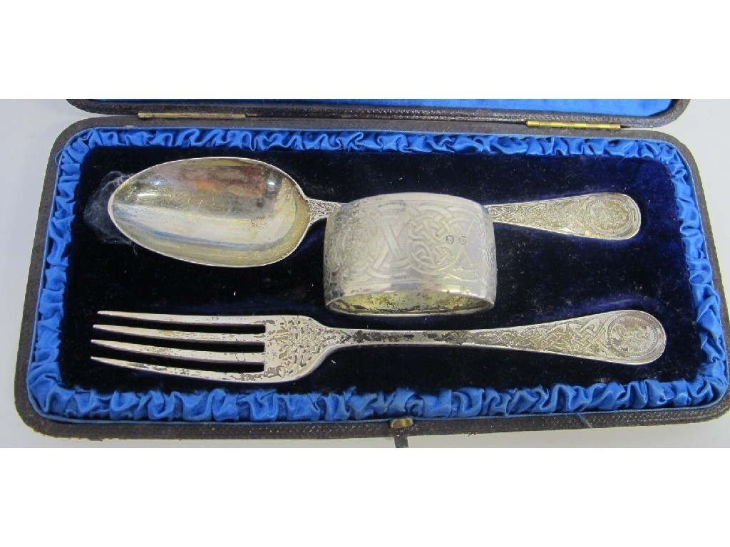 Appraisal: Cased three piece silver Christening set London