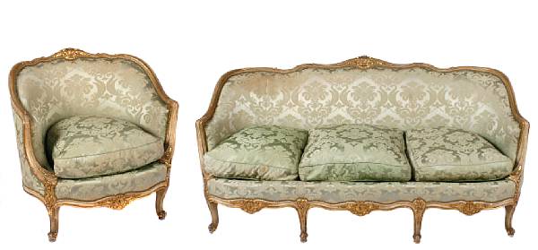 Appraisal: A Louis XV style parcel giltwood and paint decorated suite