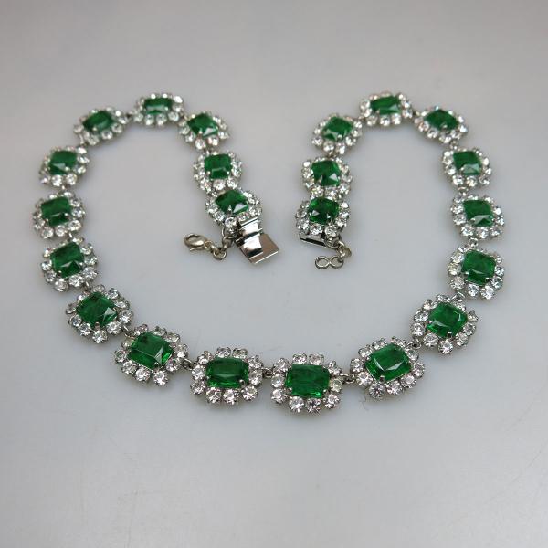 Appraisal: Christian Dior German Silver Tone Metal Necklace set with green