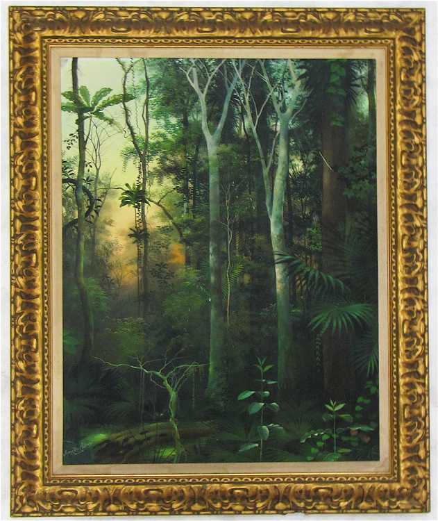 Appraisal: THYMYS PEREZ MELENDEZ OIL ON CANVAS tropical forest interior Image