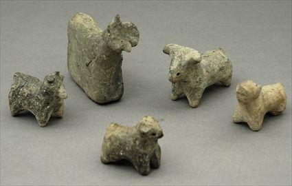 Appraisal: Group of Five Persian Terracotta Figures of Animals