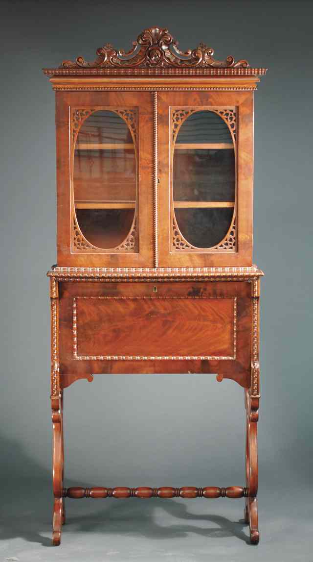 Appraisal: LADY'S DROP-FRONT MAHOGANY SECRETARY BOOKCASE American c - the writing