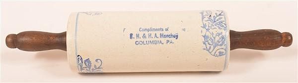 Appraisal: Stoneware Pottery Advertising Rolling Pin Antique Glazed Stoneware Pottery Advertising