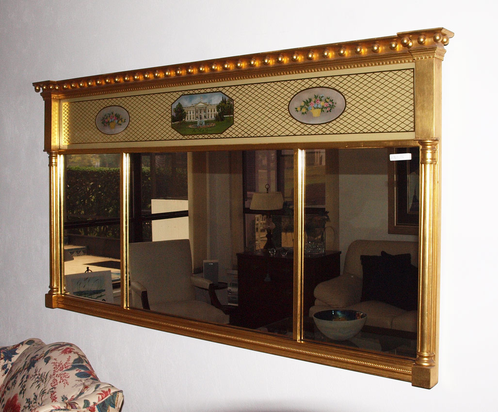 Appraisal: ADAM STYLE GOLD LEAF OVER MANTLE MIRROR Gold gilt frame