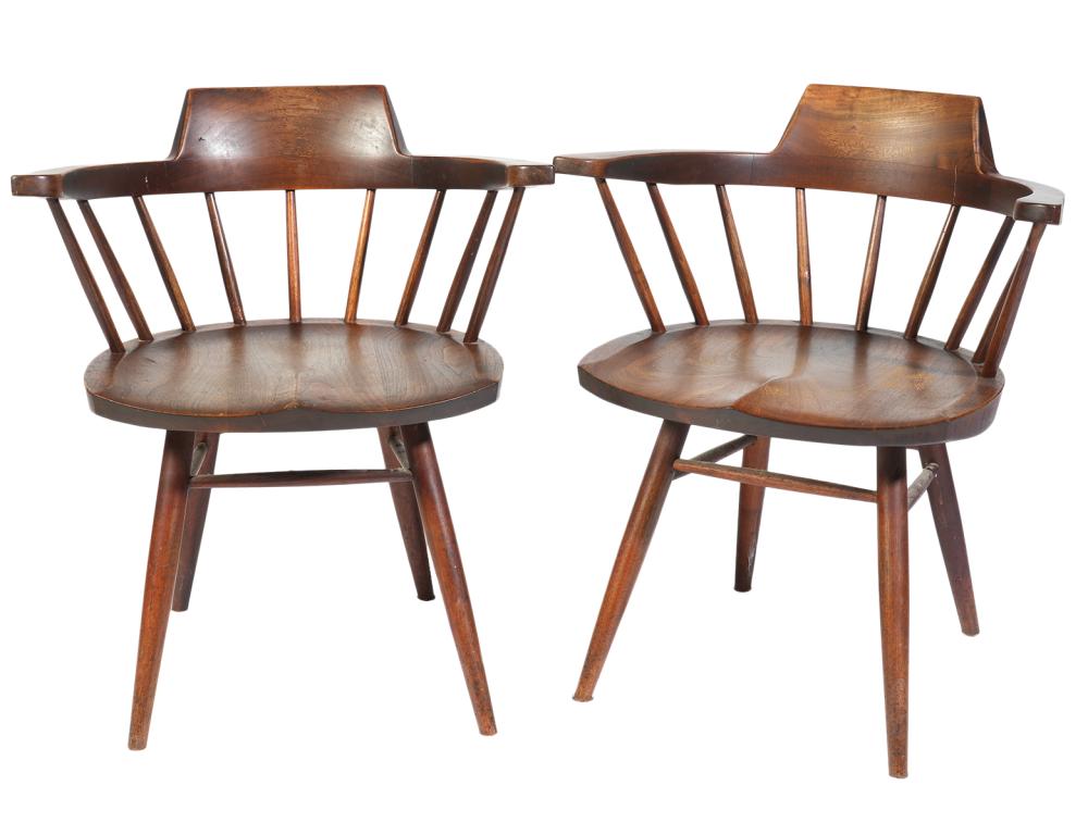 Appraisal: PR GEORGE NAKASHIMA WALNUT ARM CHAIRSGeorge Katsutoshi Nakashima American -