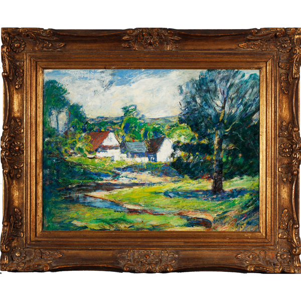 Appraisal: Vivid impressionist spring landscape with cottage early th Century Believed