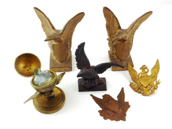 Appraisal: th th C cast-metal eagle themed desk accessories including inkwell