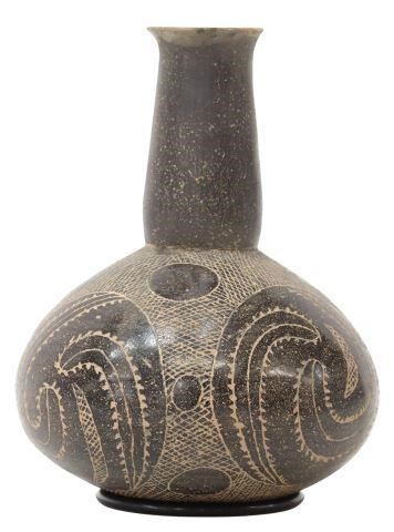 Appraisal: Native American pottery bottle with later engraving approx h diam