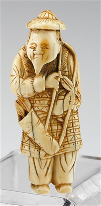 Appraisal: Rare and unusual Japanese elephant ivory netsuke of an Mongolian