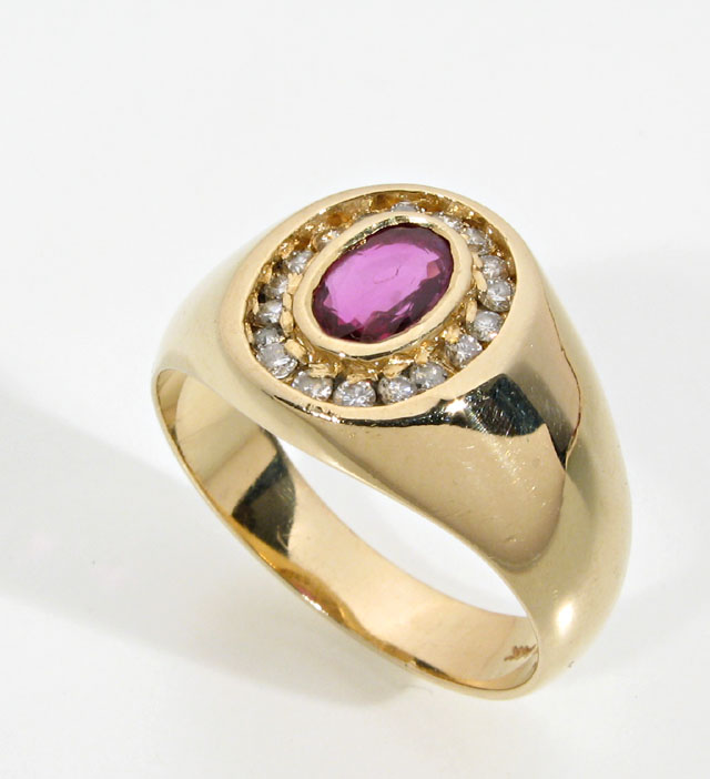 Appraisal: RUBY DIAMOND AND FOURTEEN KARAT GOLD RING centering a single