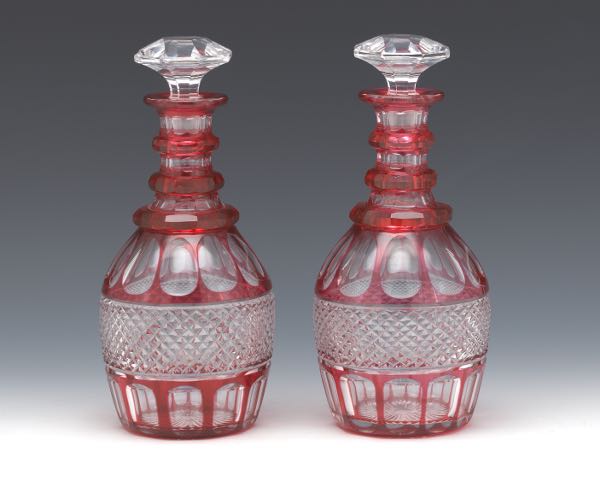 Appraisal: PAIR OF ST LOUIS CRANBERRY CUT TO CLEAR CRYSTAL GLASS