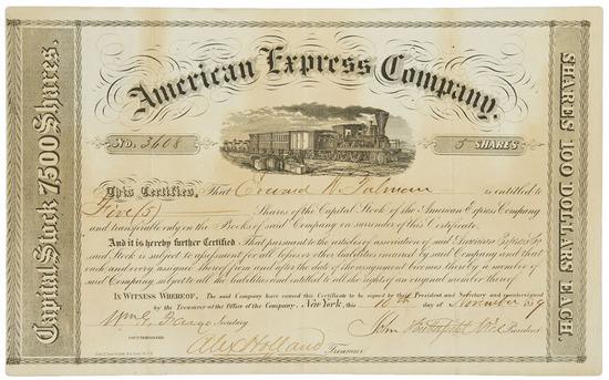 Appraisal: AMERICAN EXPRESS - BUTTERFIELD John and William FARGO Partly Printed