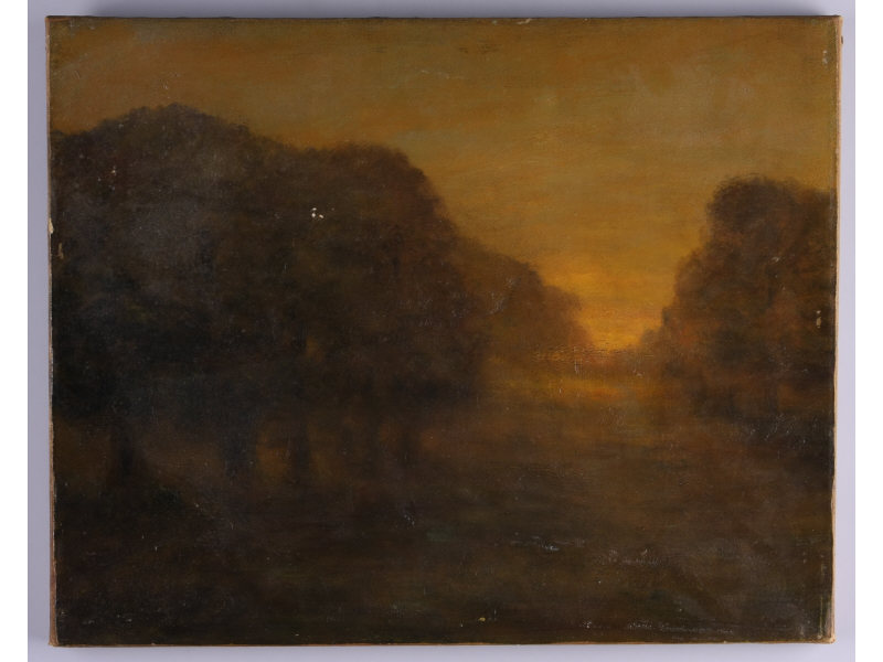 Appraisal: att George Inness NY MA - Sunset oil on canvas