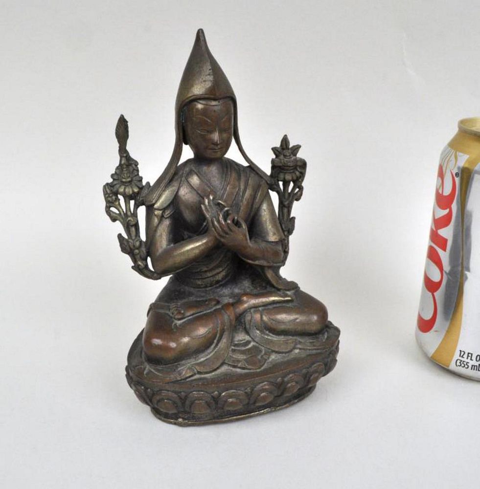 Appraisal: Tibetan Bronze Figure of Tsongkhapa the teacher seated with hands