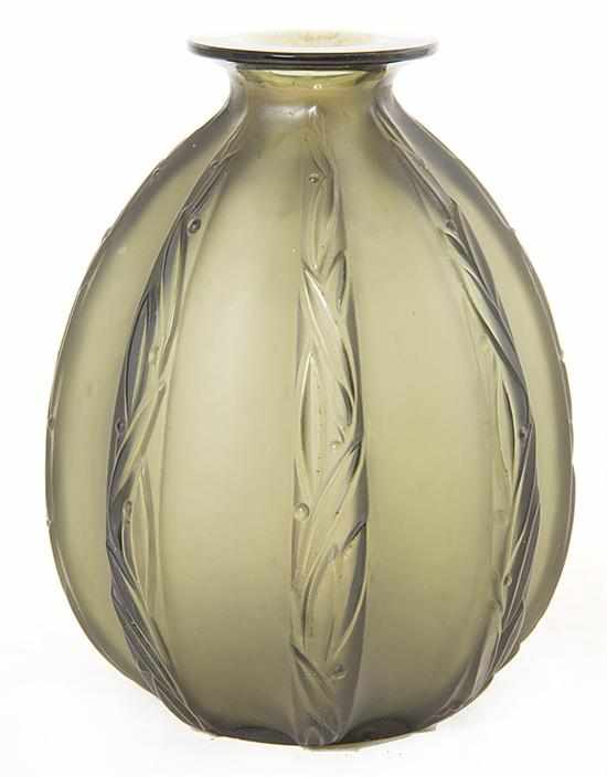 Appraisal: Sabino smoky glass vase circa ovoid paneled form with alternating