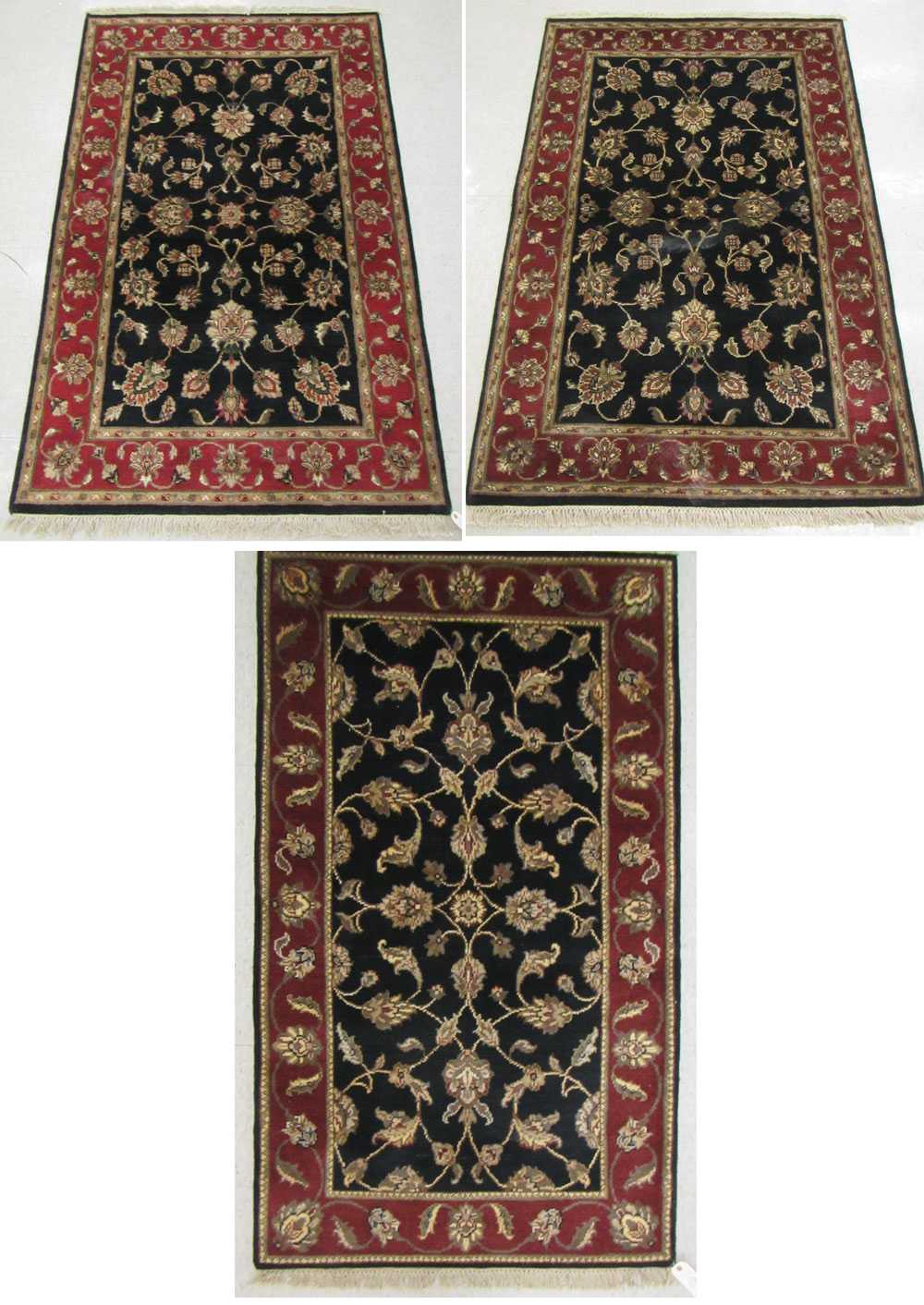 Appraisal: THREE-PIECE ORIENTAL AREA RUG SET Indo-Persians overall floral decoration on