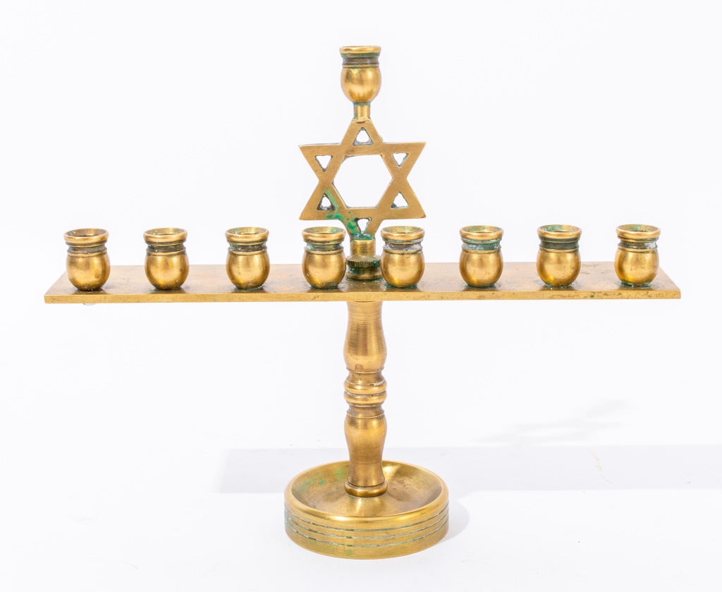 Appraisal: JUDAICA BRASS MENORAH Judiaca brass menorah with the Star of