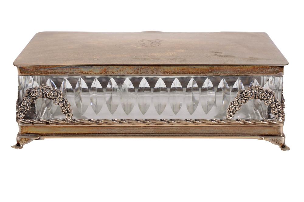 Appraisal: HAWKES CRYSTAL STERLING VANITY BOXmarked Hawkes and Sterling with hinged