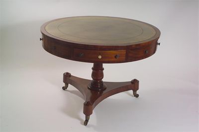 Appraisal: A late Regency mahogany drum table the revolving top inset