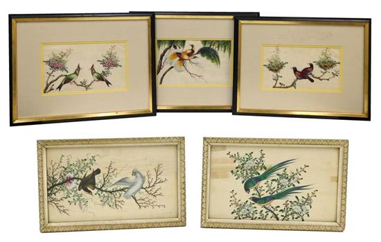 Appraisal: Set of five Chinese paintings on rice paper depicting colorful