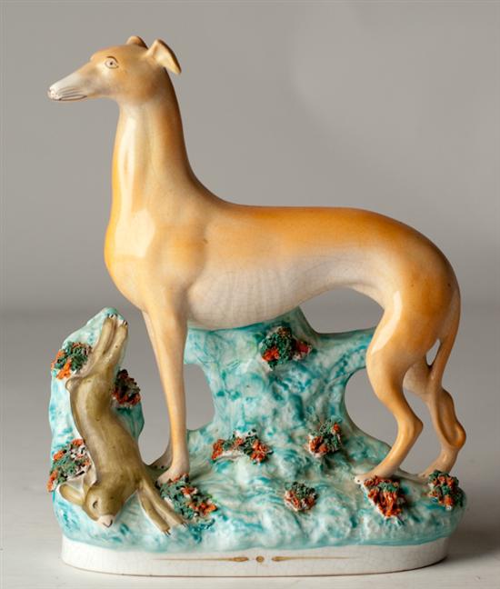 Appraisal: th C Staffordshire Whippet unusual form with rabbit on ground