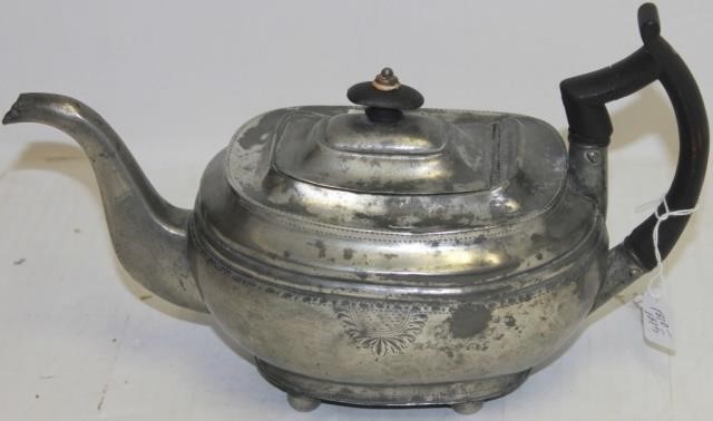 Appraisal: EARLY TH C PEWTER TEA POT BY MASSACHUSETTSPEWTERER ISRAEL TRASK