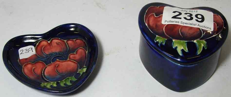 Appraisal: Moorcroft Tulip Heart shaped box Cover and Dish