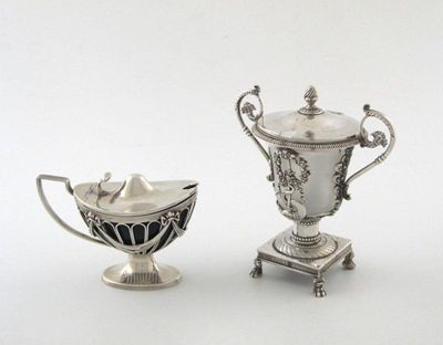 Appraisal: An early th French silver mustard pot urn form pierced