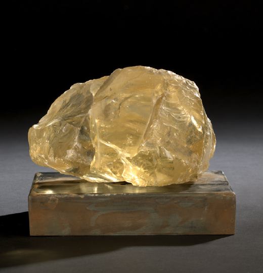 Appraisal: Large Rough-Cut Boulder of Citrine Cullet Glass mounted as an