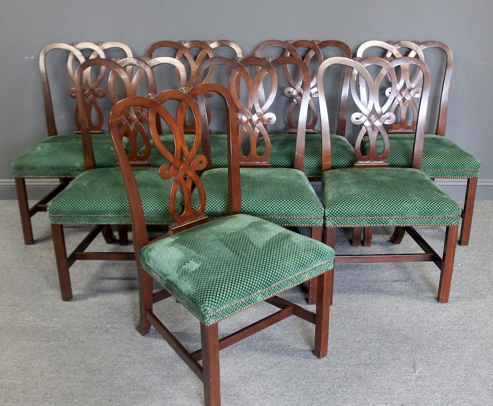 Appraisal: BAKER Signed Set of Mahogany Chairs Nice original patina and