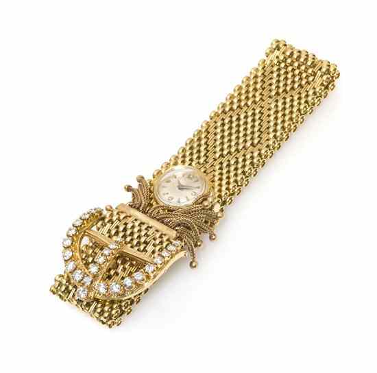 Appraisal: A Vintage Karat Yellow Gold and Diamond Belt Style Wristwatch