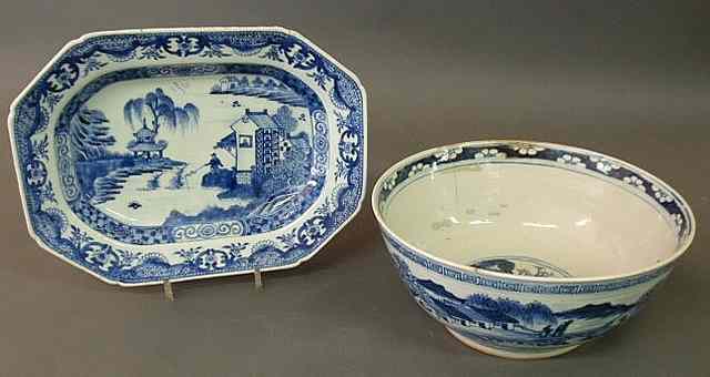 Appraisal: Chinese blue and white platter x c and a bowl