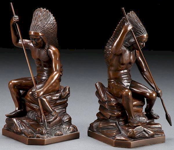 Appraisal: A PAIR OF FIGURAL BRONZED BOOK ENDS A PAIR OF