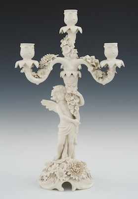 Appraisal: A Von Schierholz Large Porcelain Angel Candelabra Thuringia Germany Early