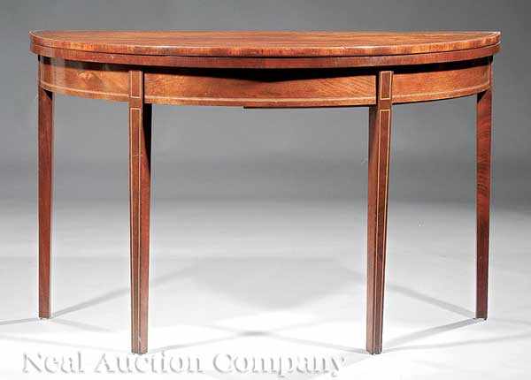 Appraisal: An Antique English Inlaid Mahogany Games Table th c demilune