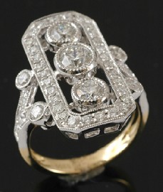 Appraisal: An Art Deco style diamond plaque ring The pierced rectangular