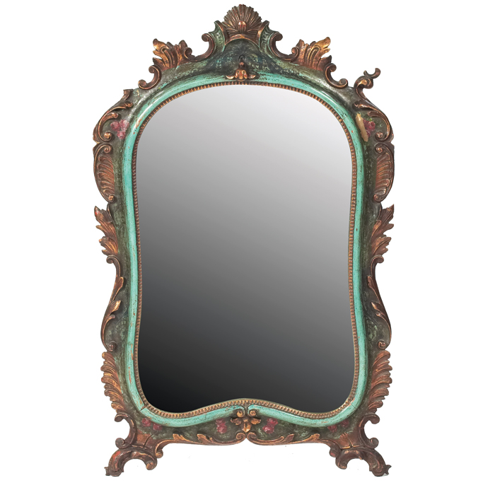 Appraisal: David Zork mirror carved decorationsurrounds a shaped mirror some minorloss