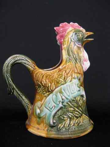 Appraisal: French Majolica Pottery Figural Rooster Pitcher excellent