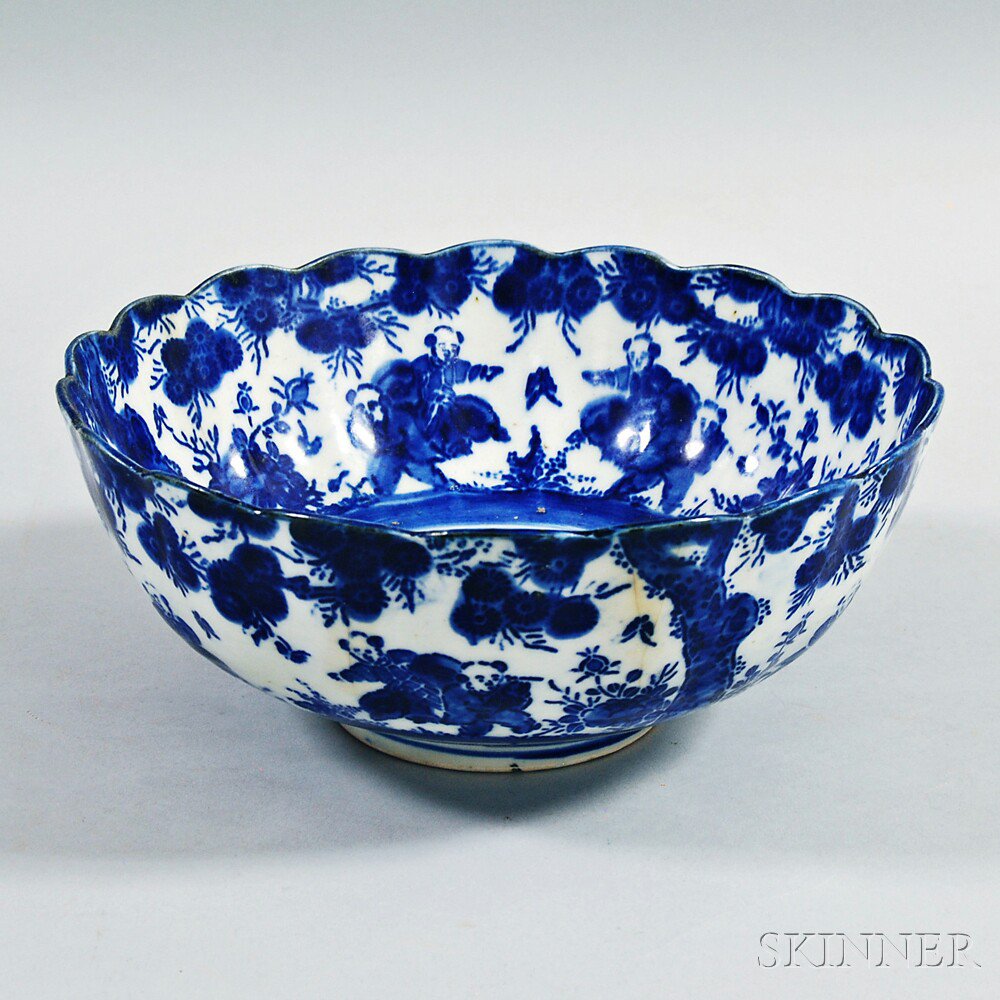 Appraisal: Blue and White Bowl China th century with fluted sides