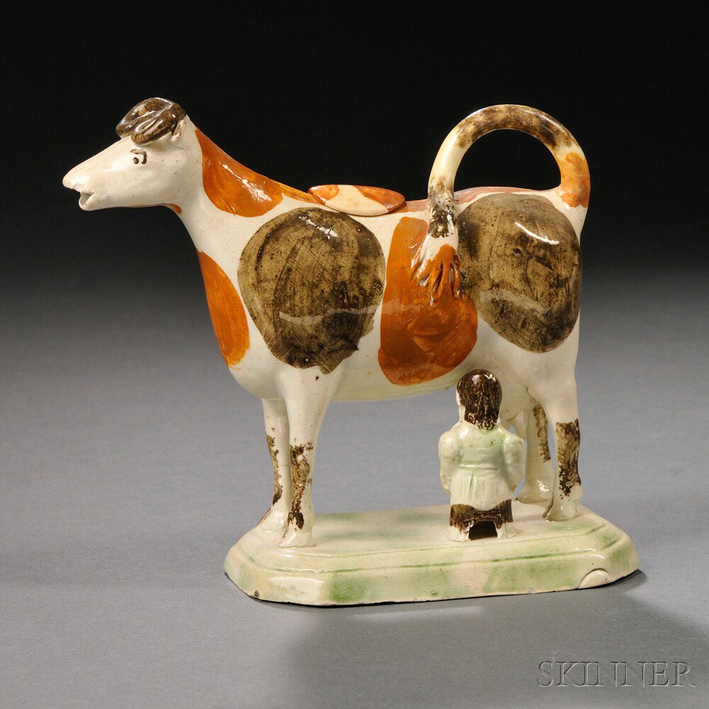 Appraisal: Staffordshire Earthenware Cow Creamer with Milkmaid England late th century