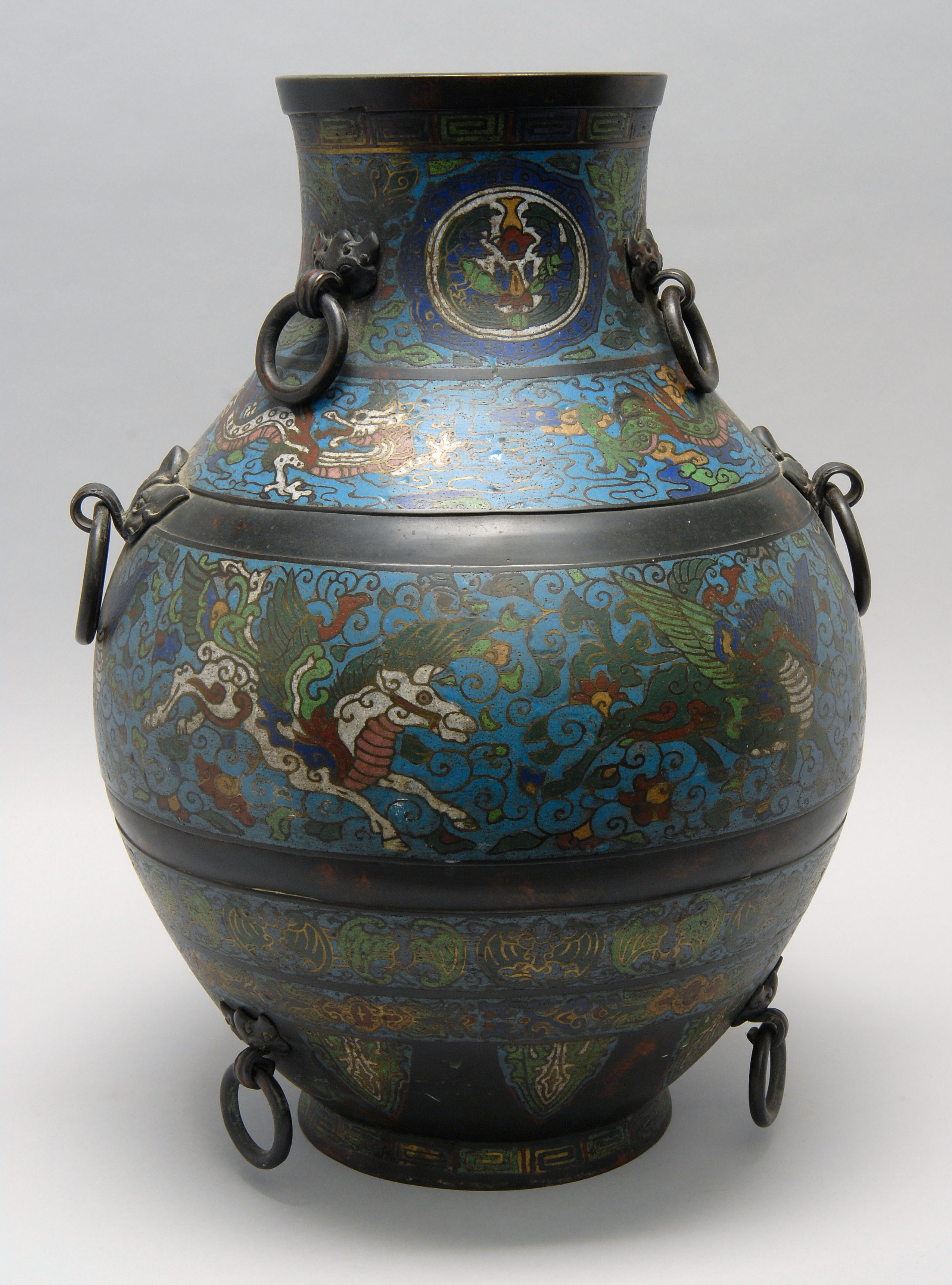 Appraisal: CHAMPLEV ENAMEL BRONZE VASE Late th CenturyWith banded decoration of