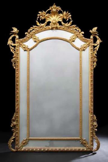 Appraisal: Tall French Carved Giltwood and Plaster Overmantel Mirror fourth quarter